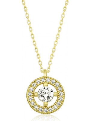 Pileli Store Gümüş Gold Minimal Yuvarlak Tektaş Kadın Kolye