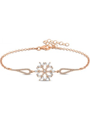 Pileli Store 925 Ayar Gümüş Rose Baget Taşlı Kar Tanesi Bileklik