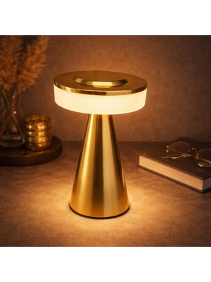 Neva Home Dekoratif Masa Lambası Type-C Şarjlı Kablosuz LED Gece Lambası Dokunmatik Açma Kapama Modern Tasarım Ortam Aydınlatma Masa Üstü Işık Ev Ofis Kullanımı 19CM x 12CM | PC8235 (Gold)