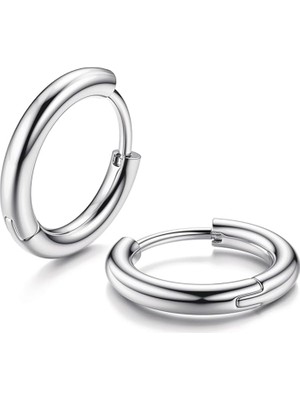 Neva Home Unisex Cerrahi Çelik Gümüş Renk 12 mm Halka Küpe