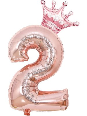 Neva Home Rose Gold 2 Rakam Folyo ve Kral Tacı Folyo Balon