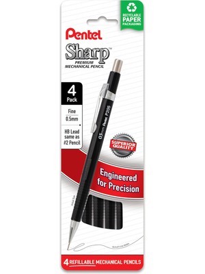 Neva Home Sharp Mekanik Kurşun Kalem, (0,5 Mm), Ince Çizgi, Siyah Namlu, 4'lü Paket (P205PF4A)