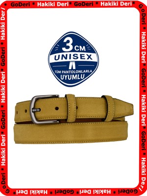 GoDeri %100 Hakiki Deri, Hardal Süet 3cm Erkek Kemeri, 3cm Kadın Kemeri, Unisex Uyumlu, Haktoka