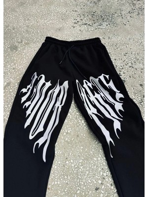 Pileli Store Erkek Baskılı 3 Iplik Alt Eşofman - Siyah