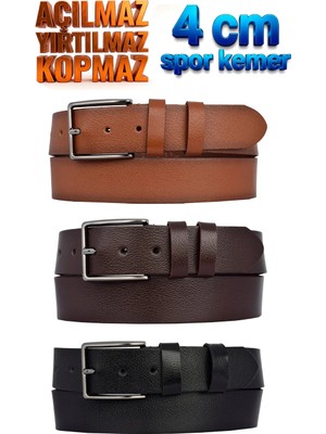 GoDeri %100 Hakiki Deri, 3lü Set 4 cm Tek Kat, Açılmaz, Yırtılmaz, Siyah, Koyukahve, Taba Kot Kemeri, 4cmdz