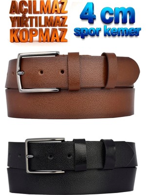 GoDeri %100 Hakiki Deri, 2li Set 4 cm Tek Kat, Açılmaz, Yırtılmaz, Siyah, Kahverengi Kot Kemeri, 4cm-Düz