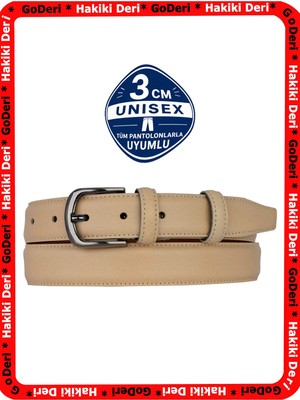 GoDeri %100 Hakiki Deri, Koyu Krem 3cm Erkek Kemeri, 3cm Kadın Kemeri, Unisex Uyumlu, Haktoka