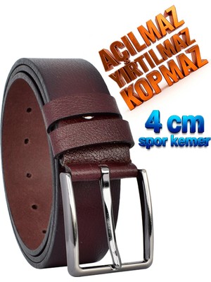 GoDeri %100 Hakiki Deri, 4 cm Tek Kat, Açılmaz, Yırtılmaz, Bordo Kot Kemeri, Keten Kemeri 4cm-Düz