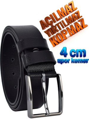 GoDeri %100 Hakiki Deri, 4 cm Siyah Tek Kat, Açılmaz, Yırtılmaz, Siyah Kot Kemeri, Keten Kemeri 4cm-Düz