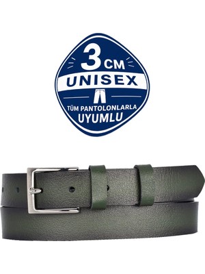 GoDeri %100 Hakiki Deri Yeşil 3cm Ince Erkek Kemeri, 3cm Kadın Kemeri, Unisex Uyumlu