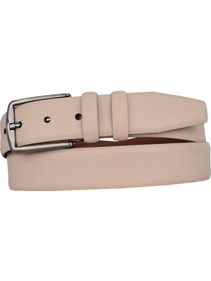GoDeri %100 Hakiki Deri, Açık Pudra Rengi 3.5 cm Klasik, Kumaş Pantolon Kemeri