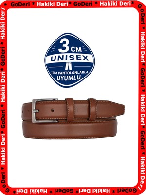 GoDeri %100 Hakiki Deri, Çikolata Kahverengi 3cm Erkek Kemeri, 3cm Kadın Kemeri, Unisex Uyumlu, Düztoka