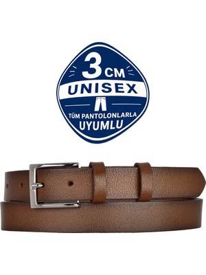 GoDeri %100 Hakiki Deri Kahverengi 3cm Ince Erkek Kemeri, 3cm Kadın Kemeri, Unisex Uyumlu