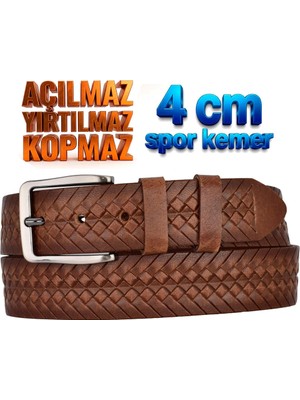 GoDeri %100 Hakiki Deri, 4 cm Taba Örgü Desenli Açılmaz Kot Kemeri, Keten Kemeri 4cm-Apo