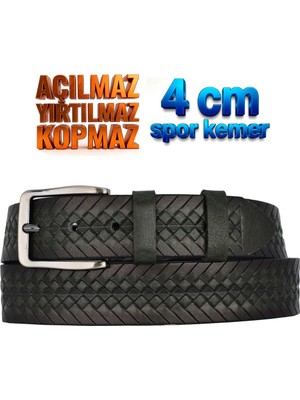 GoDeri %100 Hakiki Deri, 4 cm Yeşil Örgü Desenli Açılmaz Kot Kemeri, Keten Kemeri 4cm-Apo