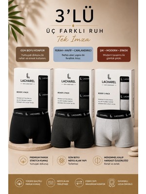 Pileli Store Erkek Likralı Pamuklu Nefes Alan Penye Boxer3'lü Paket - Siyah  Füme  Gri