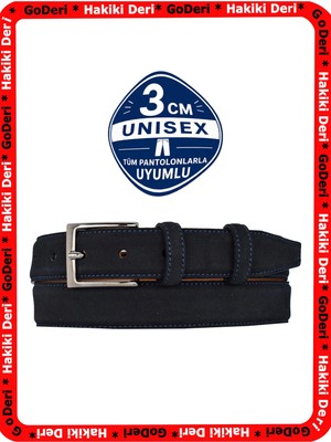 GoDeri %100 Hakiki Deri, Lacivert Süet 3cm Erkek Kemeri, 3cm Kadın Kemeri, Unisex Uyumlu, Düztoka