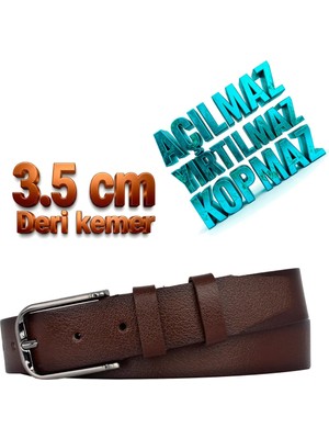 GoDeri %100 Hakiki Deri, Tek Parça Manda Derisi 3.5 cm Koyu Kahverengi Kumaş Pantolon Kemeri