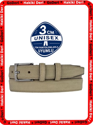 GoDeri %100 Hakiki Deri, Açık Sütlü Kahve Süet 3cm Erkek Kemeri, 3cm Kadın Kemeri, Unisex Uyumlu, Düztoka