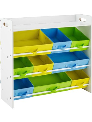 Neva Home Çocuk Odası Rafı, 9 Çıkarılabilir Polar Sepetli Oyuncak Düzenleyici, Çocuk Odası Için Oyuncak ve Kitaplık, Beyaz Çerçeve, GKR31WT, 78 x 26,5 x 82,5 cm