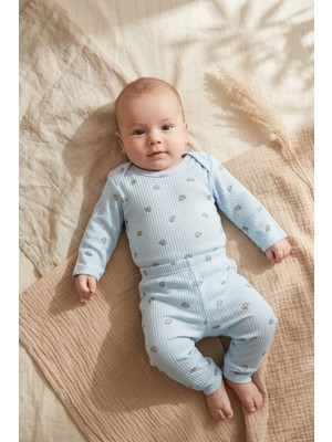Hoppa Mavi Mini Bear Desenli % 100 Ikili Pamuklu Erkek Bebek Takımı 3-9 Ay