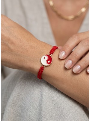 TRENDHAZAN El Yapımı  Ying - Yang Objeli Mineli Makrome Örme Bileklik