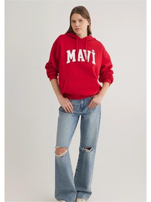 Mavi M1600361-86417 Mavi Logo Kapüşonlu Sweatshırt Kırmızı Kadın Sweatshirt