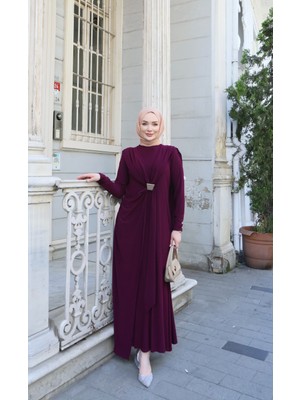 Nisum Moda Pelerinli Tokalı Sandy Elbise