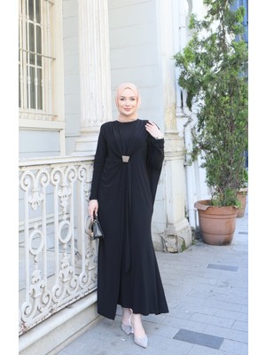 Nisum Moda Pelerinli Tokalı Sandy Elbise
