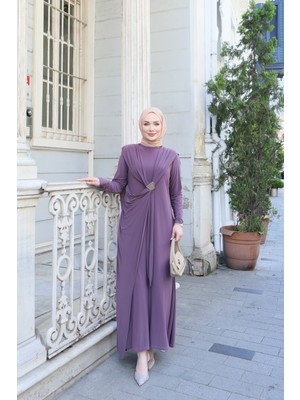 Nisum Moda Pelerinli Tokalı Sandy Elbise