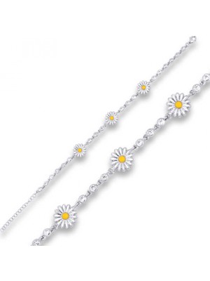 Pileli Store 925 Ayar Gümüş Papatya Bileklik