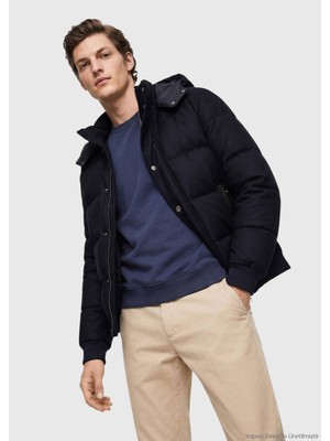 Ramsey Lacivert Regular Fit Kapüşonlu Dokuma Mont