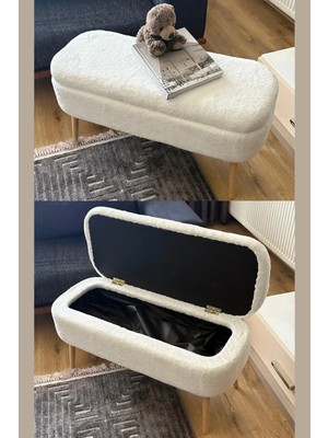 Wellsoft Kırık Beyaz Sandıklı Puf Kedi Yatağı Makyaj Masası Pufu