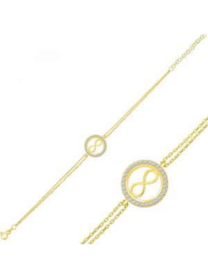 Pileli Store 925 Ayar Gümüş Gold Sonsuzluk Bileklik