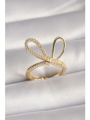 Pileli Store Gold Renk Zirkon Taşlı Düğüm Model Kadın Yüzük TJ-BYK3085