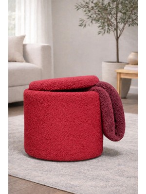 Kırmızı Peluş Sandıklı Çok Amaçlı Puf Koltuk