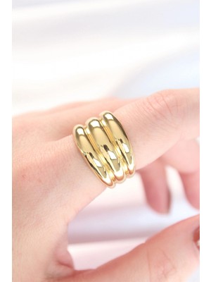 Pileli Store Gold Renk Ayarlanabilir Çizgili Bombe Yüzük TJ-BYK3119