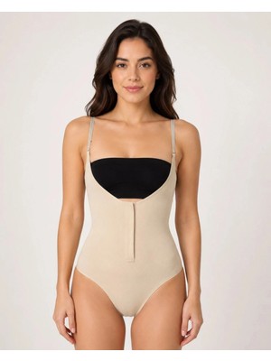 Pileli Store Kadın Ten Rengi Agraflı Göğüs Açık Body Korse