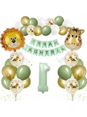 Mythriva Safari Temalı Doğum Günü Balon Seti, Aslan ve Zürafa Tasarımı
