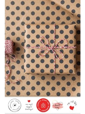 Mythriva Hediye Paketleme Seti, 25 M Puantiyeli Kağıt, 35 Sticker