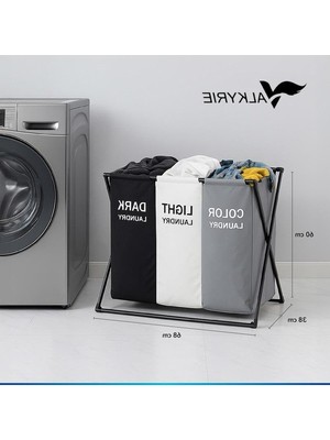 Mythriva Siyah ve Beyaz Renkli 3 Bölmeli Katlanabilir Çamaşır Sepeti, Renk Ayırıcı Özellikli