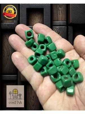 Mythriva El Yapımı Yeşil Kare Cam Boncuk, 1cm x 1cm, Takı Tasarımı