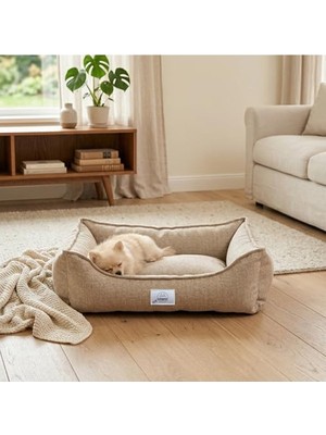 Mythriva Krem Renk Dokuma Kedi & Köpek Yatağı - Çıkarılabilir Iç Minderli