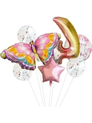 Mythriva Gökkuşağı Balon Seti, Pembe Kelebek Temalı Doğum Günü