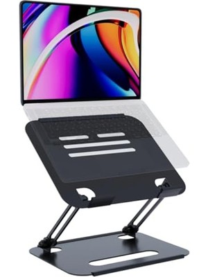 Mythriva Basic 2 Tüm Modellerle Uyumlu Metal Kolay Ayarlanır Katlanabilir Siyah Laptop Standı Yükseltici Laptop Sehpası