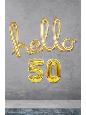 Mythriva 50 Yaş Doğum Günü Balonları - Hello 50 El Yazısı Gold Renk Folyo Balon