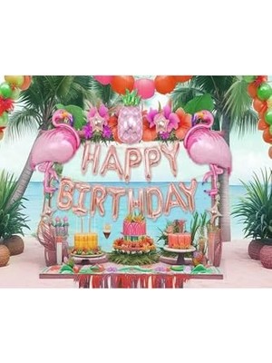Mythriva Flamingo Folyo Balon Happy Birthday Balon Set