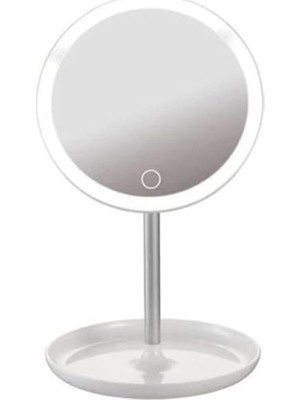 Mythriva Infomax Dokunmatik LED Işıklı Makyaj Aynası | USB Bağlantılı, Ayarlanabilir Parlaklık, Masaüstü ve Portatif, Yuvarlak Tasarım - Beyaz