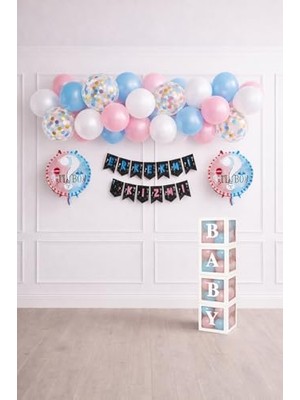 Mythriva Patladı Gitti Cinsiyet Belirleme Parti Seti; Baby Kutu, Banner, Folyo Balon ve Balon Zincir Seti Konsept 4