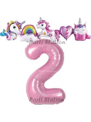 Mythriva Unicorn Pembe 2 Yaş Doğum Günü Balon Set Ps-Unı-P1